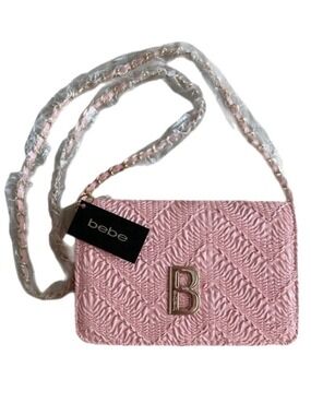 BEBE Emboss NOLA Chain Crossbody Shoulder Bag in Barbiecore Pink NWT